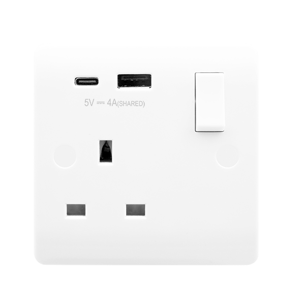 Click Mode 1G Switched Socket + A&C USB White CMA785